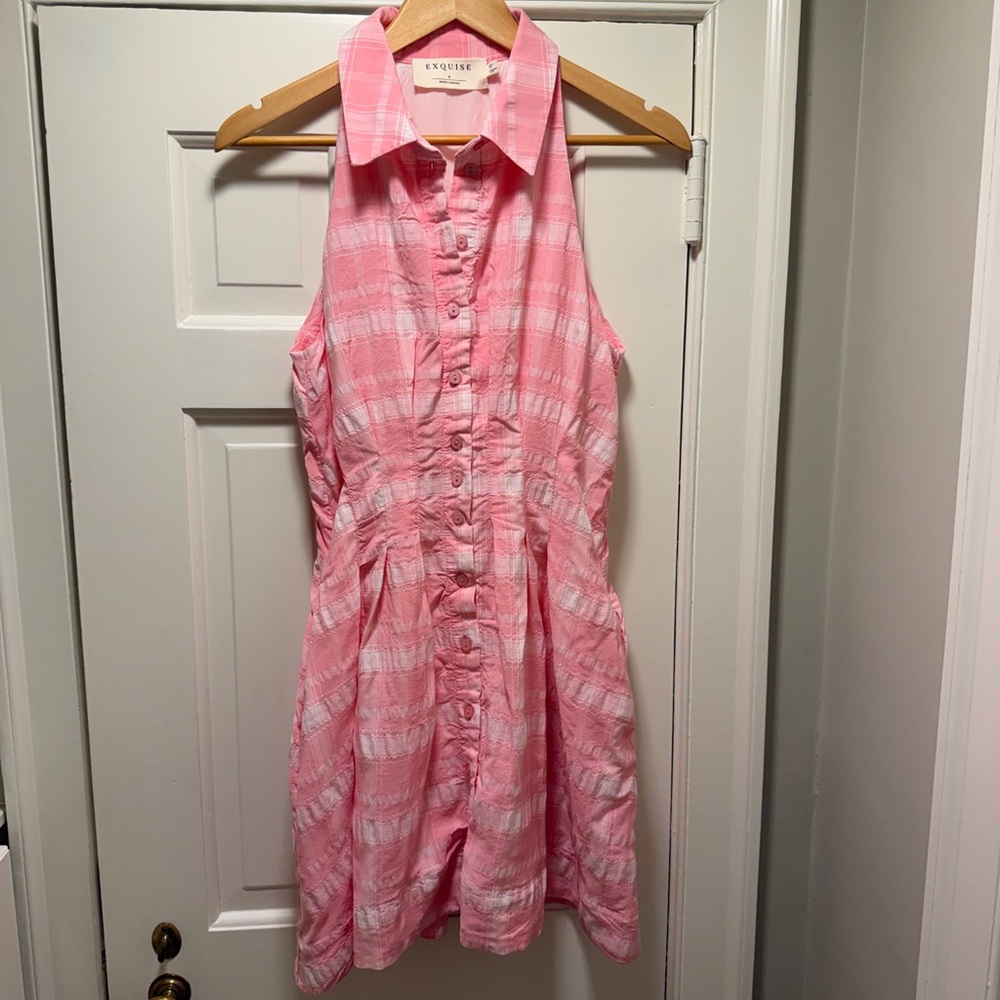 Anthropology Pink Sleeveless Button-Front Dress
